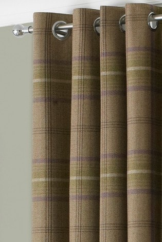 Riva Paoletti Thistle Brown Aviemore Tartan Faux Wool Eyelet Curtains