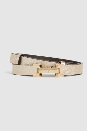 Reiss Gold Hayley Leather Square Hinge Belt