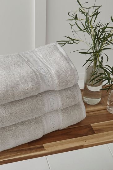 Laura Ashley Dove Grey Luxury Cotton Embroidered Towel