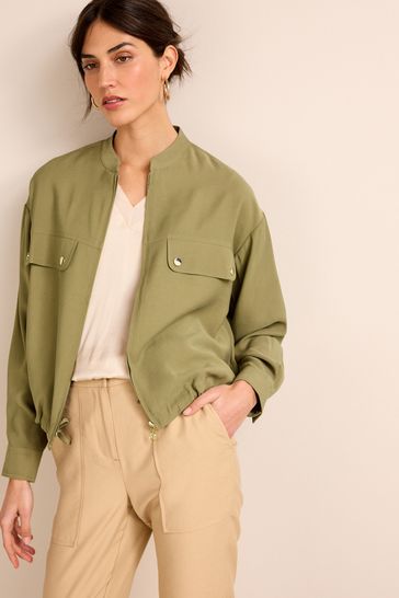 Khaki Green Collarless Jacket