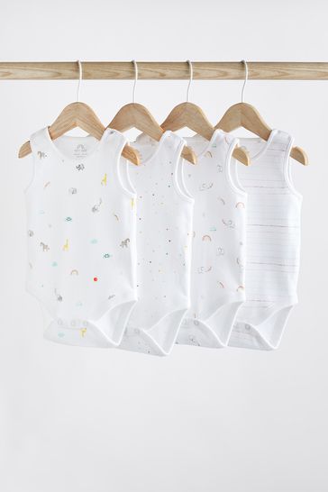 Pack de 4 bodis sin mangas para bebé con diseño de animales en color blanco brillante