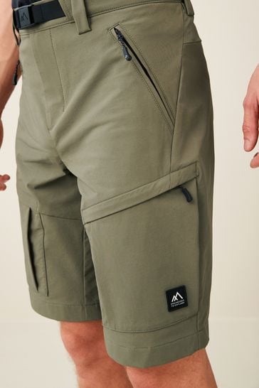 Khaki Green Belted Hiking Cargo Shorts