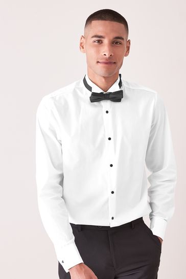 White Regular Fit Double Cuff Dress Shirt and Bow Tie Set