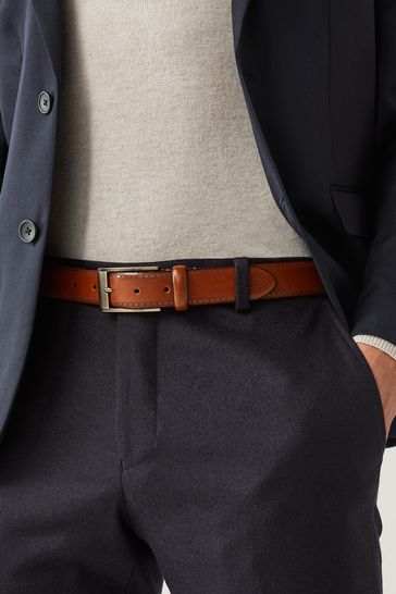 Tan Brown Signature Italian Leather Brogue Detail Belt