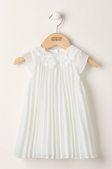 Mamas & Papas Newborn Girls White Pleated Dress
