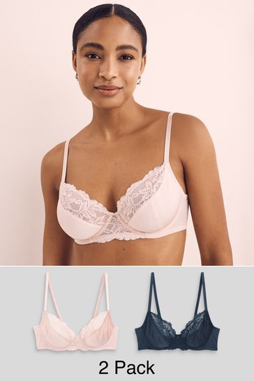 Navy Blue/Pink Non Pad Full Cup Bras 2 Pack