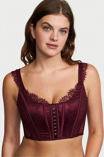 Buy Victoria's Secret Burgundy Purple Lace Unlined Non Wired Corset Bra Top  from Next Latvia