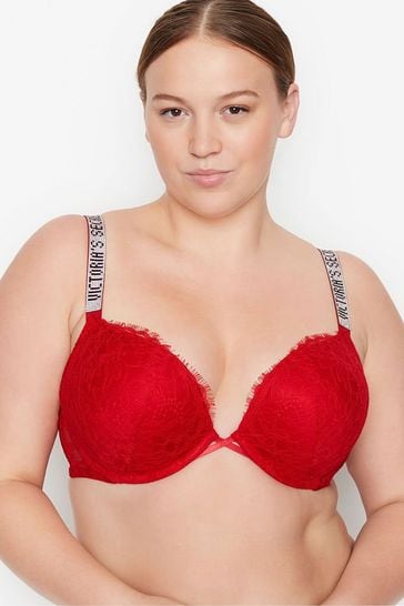 Buy Victoria's Secret Lipstick Red Lace Shine Strap Add 2 Cups Push Up  Bombshell Bra from Next Luxembourg
