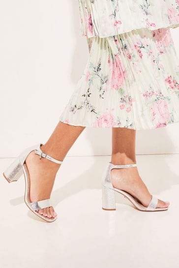 Silver evening sandals mid heel sales
