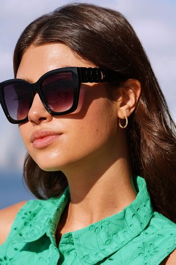 Lipsy Black Chain Oversized Sunglasses