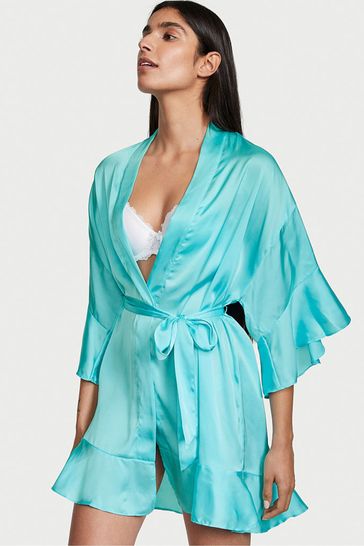 Blue satin robe sale
