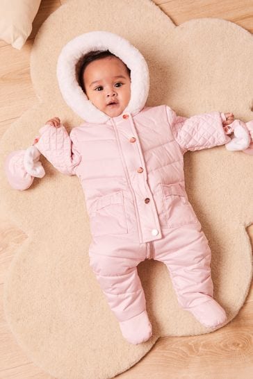 Mono de nieve rosa para bebé con forro polar de Lipsy