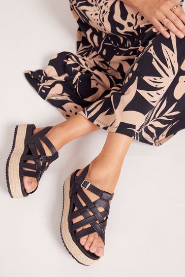 Buy Friends Like These Black Fisherman Espadrille Flatform Wedged