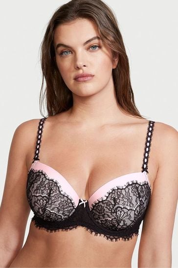 Buy Victoria's Secret Black And Pink T Shirt Lace Push Up Bra from Next  Luxembourg