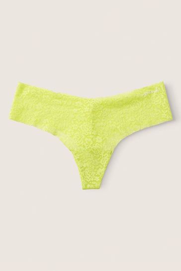 Victoria's Secret PINK Green Spring Thong Lace No Show Knickers