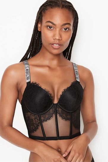 Buy Victoria's Secret Black Lace Shine Strap Corset Bra Top from