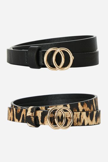 Lipsy Black Two Pack Double Ring Belt