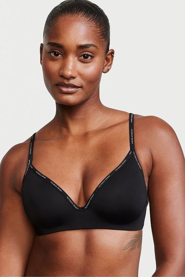 Buy Victoria's Secret Black Smooth Logo Strap Lightly Lined Non Wired T-Shirt  Bra from Next Sweden