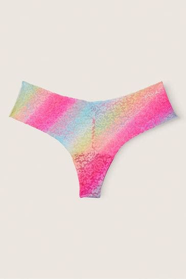 Victoria's Secret PINK Rainbow Pink Thong Lace No Show Knickers