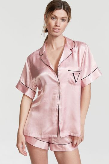 Victoria's Secret Dusk Pink Moonlight VS Logo Satin Short Pyjamas
