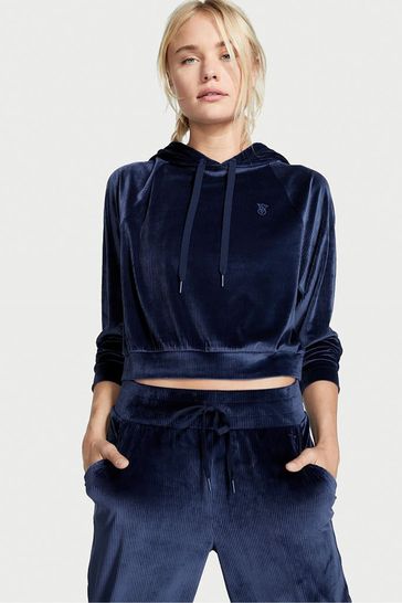 Buy Victoria s Secret Ensign Navy Blue Velour Lounge Hoodie from