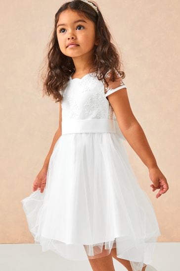 Lipsy Ivory Lace Cap Sleeve Occasion Dress