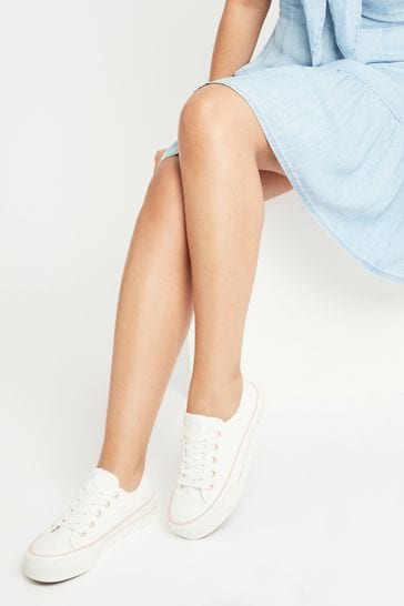 Lipsy Girl White Low Top Lace Up Canvas Flatform Trainers