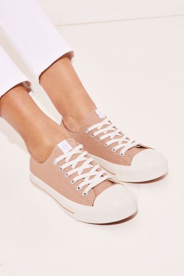 Lipsy Camel Regular Fit Low Top Lace Up Canvas Trainer