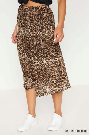 Buy PrettyLittleThing Leopard Print Pleated Midi Skirt from the Next UK ...
