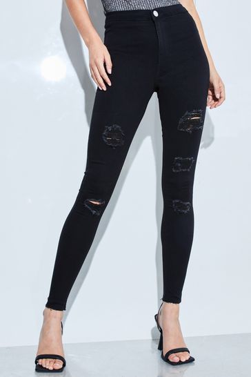 Lipsy Black Ripped High Waist Skinny Jeans