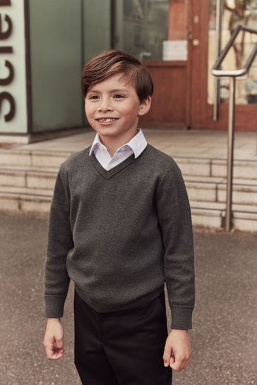 Buy Clarks Grey Long Sleeve School Knitted V Neck Jumper from Next
