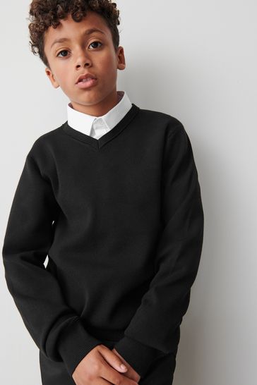 Clarks Black Long Sleeve School Knitted V-Neck Jumper