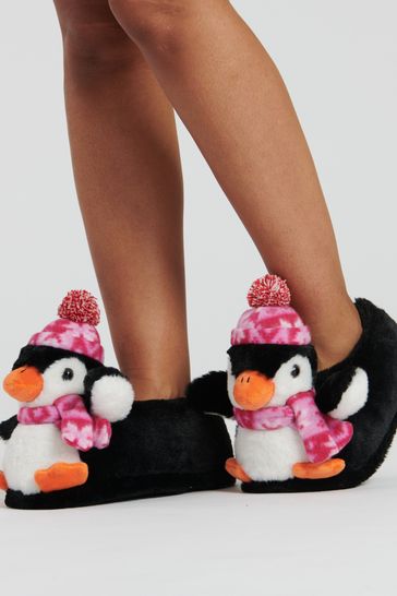 Loungeable Black Tye Dye Penguin Slippers