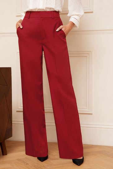 Love & Roses Deep Red High Waist Wide Leg Tailored Trousers
