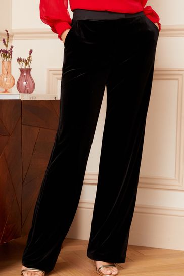 Love & Roses Black Velvet High Waist Wide Leg Tailored Trousers