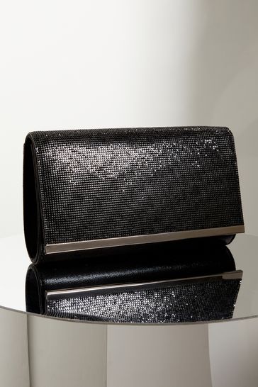 Buy Lipsy Black Foldover Diamante Clutch from Next Denmark