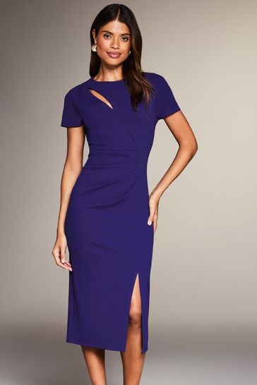 Buy Lipsy Blue Halter Ruched Mesh Bodycon Dress from Next Luxembourg