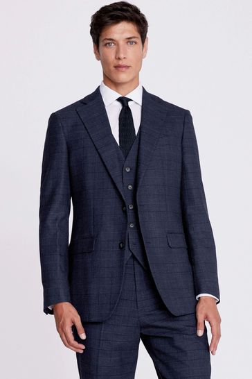 MOSS Blue Check Regular Fit Suit Jacket