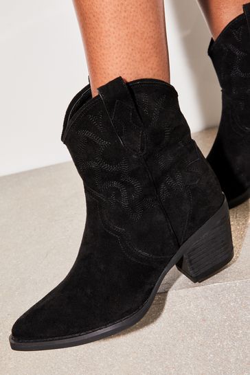 Lipsy Black Regular Fit Pull On Ankle Pointed Western Heel Suedette Boot