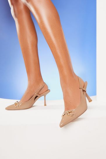 Lipsy Camel Regular Fit Faux Suede Mid Heel Trim Slingback Court Shoe