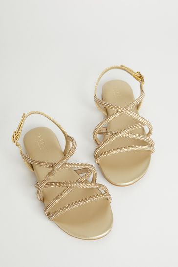 Lipsy Gold Low Block Embellished Heel Occasion Sandal