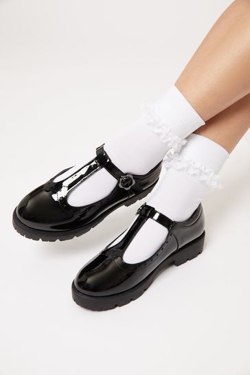 Lipsy Black Patent Flower Mary Jane Flat School Shoe