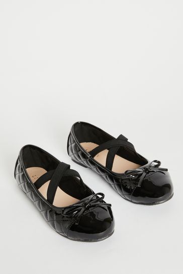 Lipsy Black Quilted Patent Bow School Shoe Ballet Pump