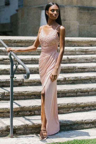 Lipsy Nude Embroidered Lace Cami Maxi Dress