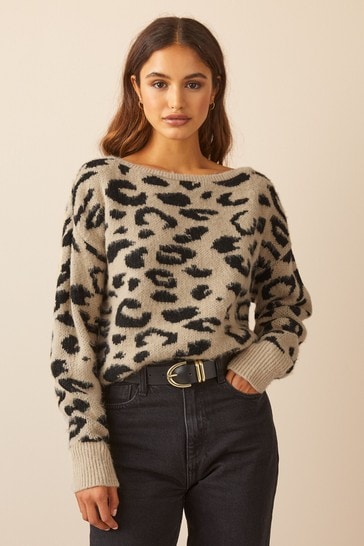 Friends Like These Animal Jaquard Knitted Off The Shoulder Jumper