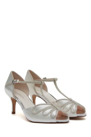 Rainbow Club Ivory Wedding Harlow Shimmer Satin T-Bar Bridal Court Shoes