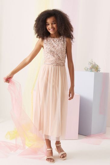 Lipsy Pink Sequin Bodice Occasion Maxi Dress