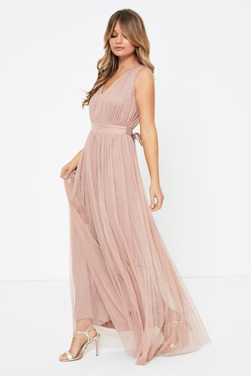 Forever unique plisse prom maxi dress in rose gold shop