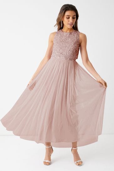 Maya Pink Sleeveless Sequin Midaxi Overlay Dress