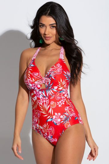 Pour Moi Red Horizon Halter Underwired Swimsuit